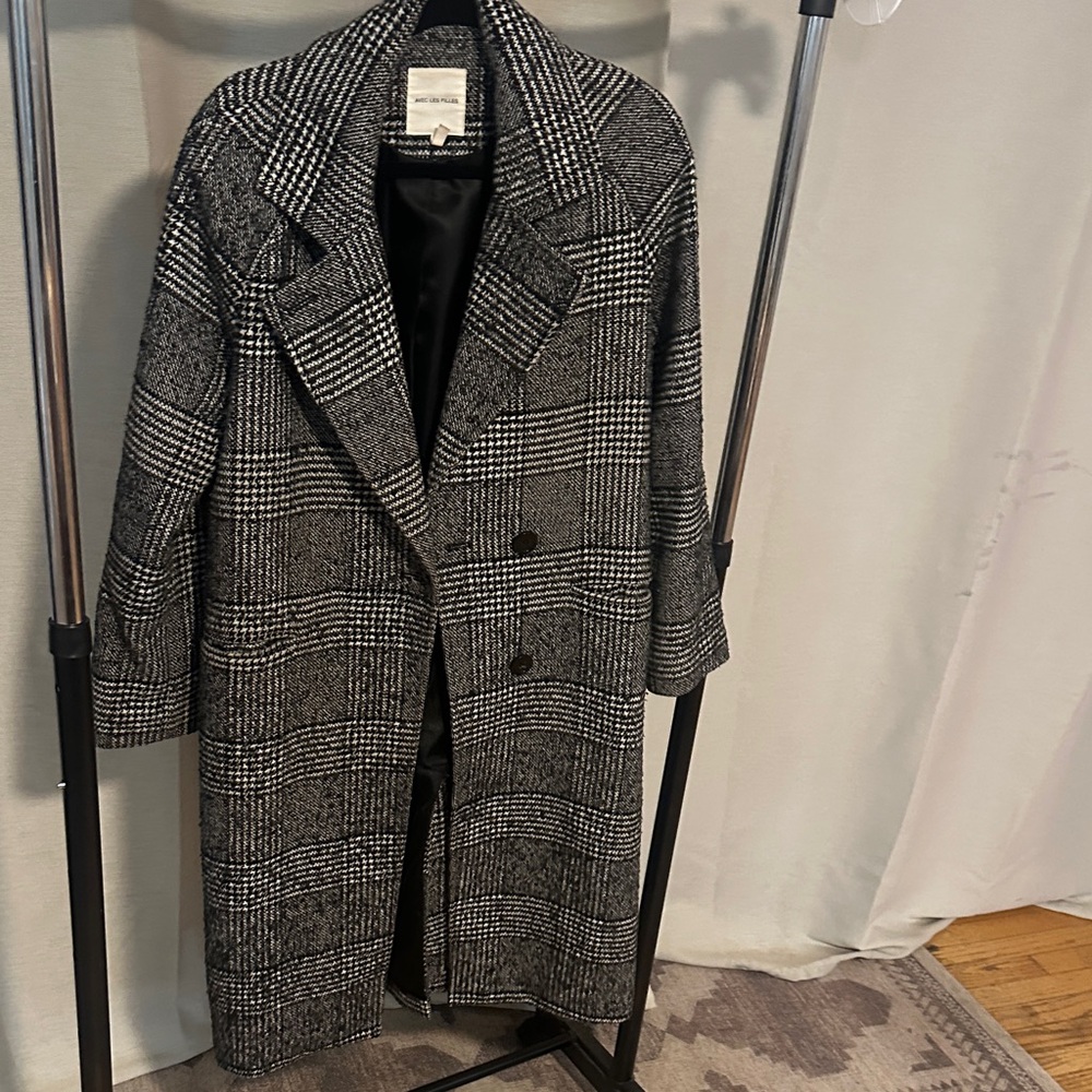 Avec Les Filles Black and White Plaid Coat